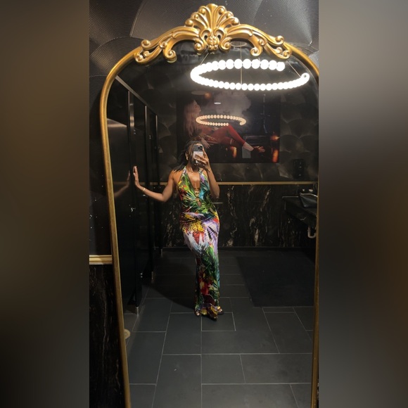 Y2K Women’s Tropical Halter Maxi Dress w/ Gold Chain Detail – Size S/M - Picture 8 of 8